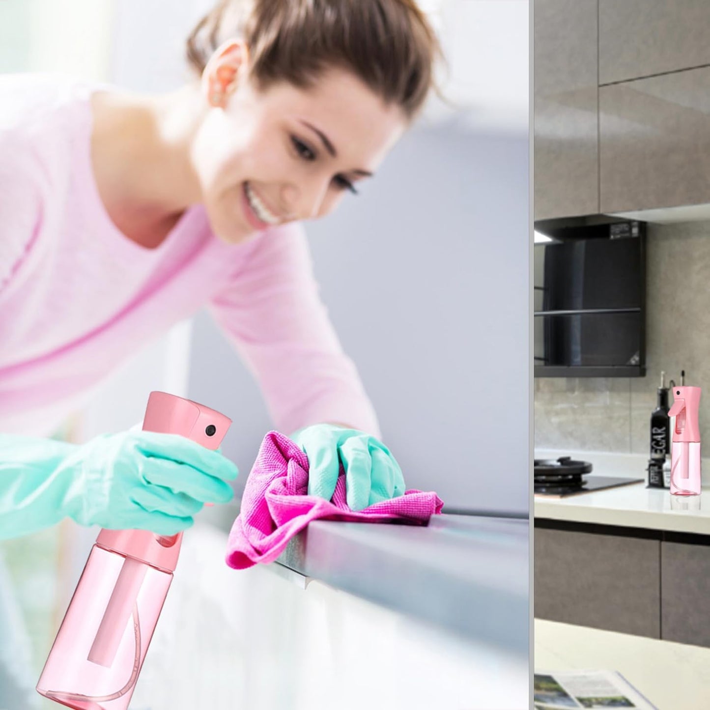 Skiennix 3-Pack Spray Bottles - Continuous Fine Mist for Hair & Plants | 6.8 oz & 1 oz Travel Size - Pink