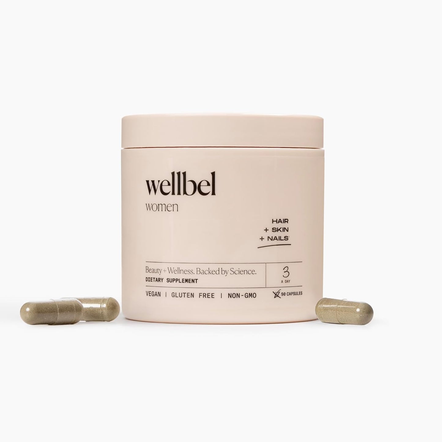 WELLBEL Vegan Hair, Skin & Nails Supplement - Gluten-Free, Non-GMO, 90 Count