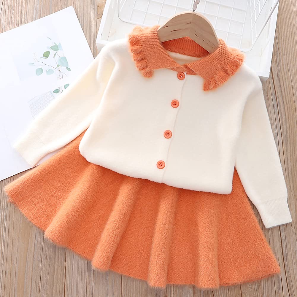 Toddler Baby GirlsKnit Long Sleeve Ruffle Sweater Top+Pleated Mini Tutu Skirt 2pcs Outfit for Kids Princess Casual Playwear Homewear Clothing Set Coffee-Fragrance 12-18 Months