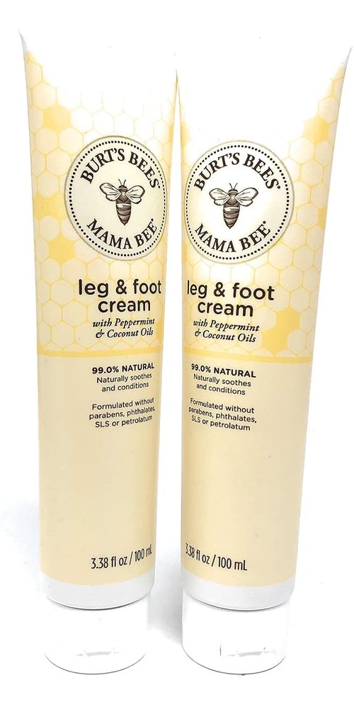Burt's Bees Mama Bee Leg & Foot Cream - Peppermint Scent, 3.38 Fl Oz (Pack of 2)