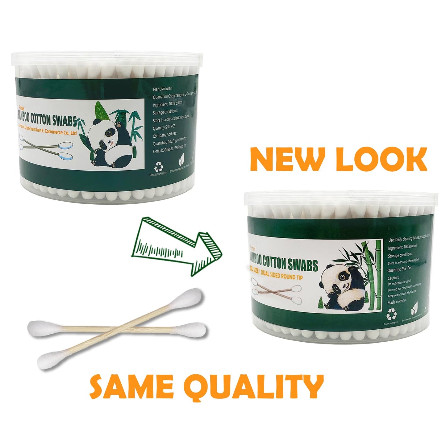 Skiennix XL Size Organic Bamboo Cotton Swabs - Extra Absorbent Biodegradable Double Tips