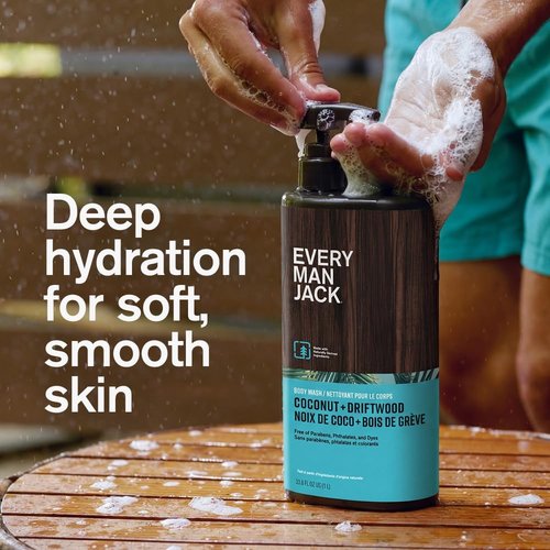 Every Man Jack Body Wash - Coconut & Driftwood Scent for All Skin Types - Hydrating & Paraben-Free - 33.8 fl oz | 2 Pack