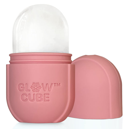 Glow Cube Ice Roller For Face Eyes and Neck To Brighten Skin & Enhance Your Natural Glow/Reusable Facial Tool to Tighten & Tone Skin & De-Puff The Eye Area (Pastel Pink)