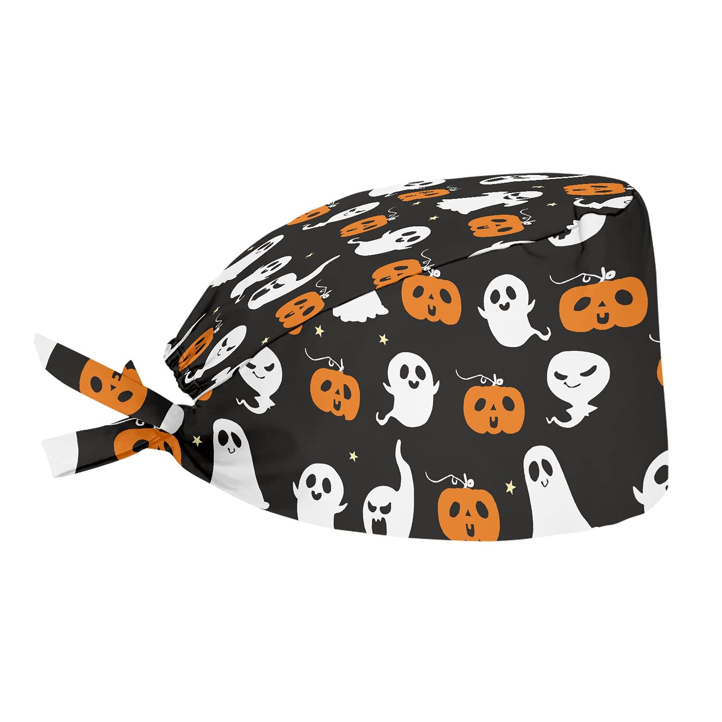 JEOCODY Halloween Ghost Pumpkin Print Women Men Working Caps with Adjustable Tie Back Hat One Size