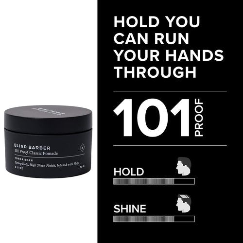 Blind Barber 101 Proof Classic Hair Pomade - Strong Hold & High Shine Finish - Water-Based Formula (2.5 oz)