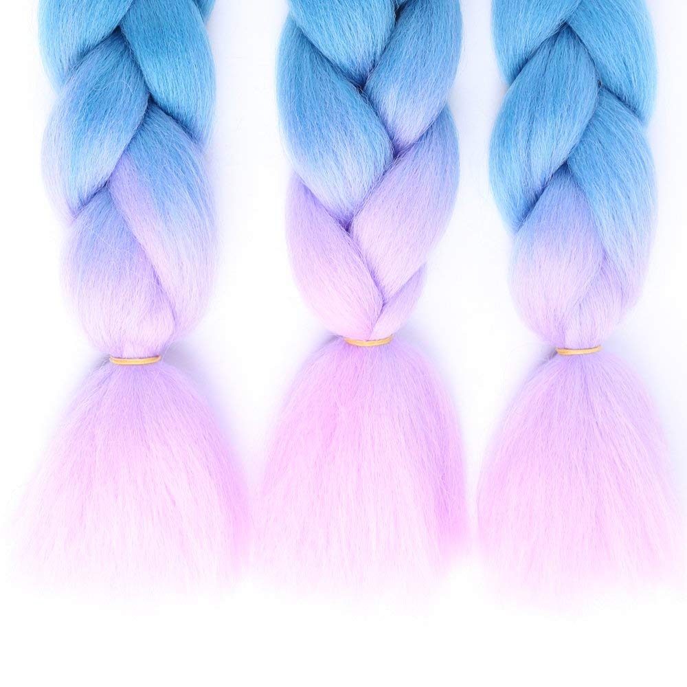 Braiding Hair Synthetic Hair Extensions Ombre Twist Braids Hair Hair Extensions 3Pcs/Lot(24" Purple-Lake Blue-Violet)