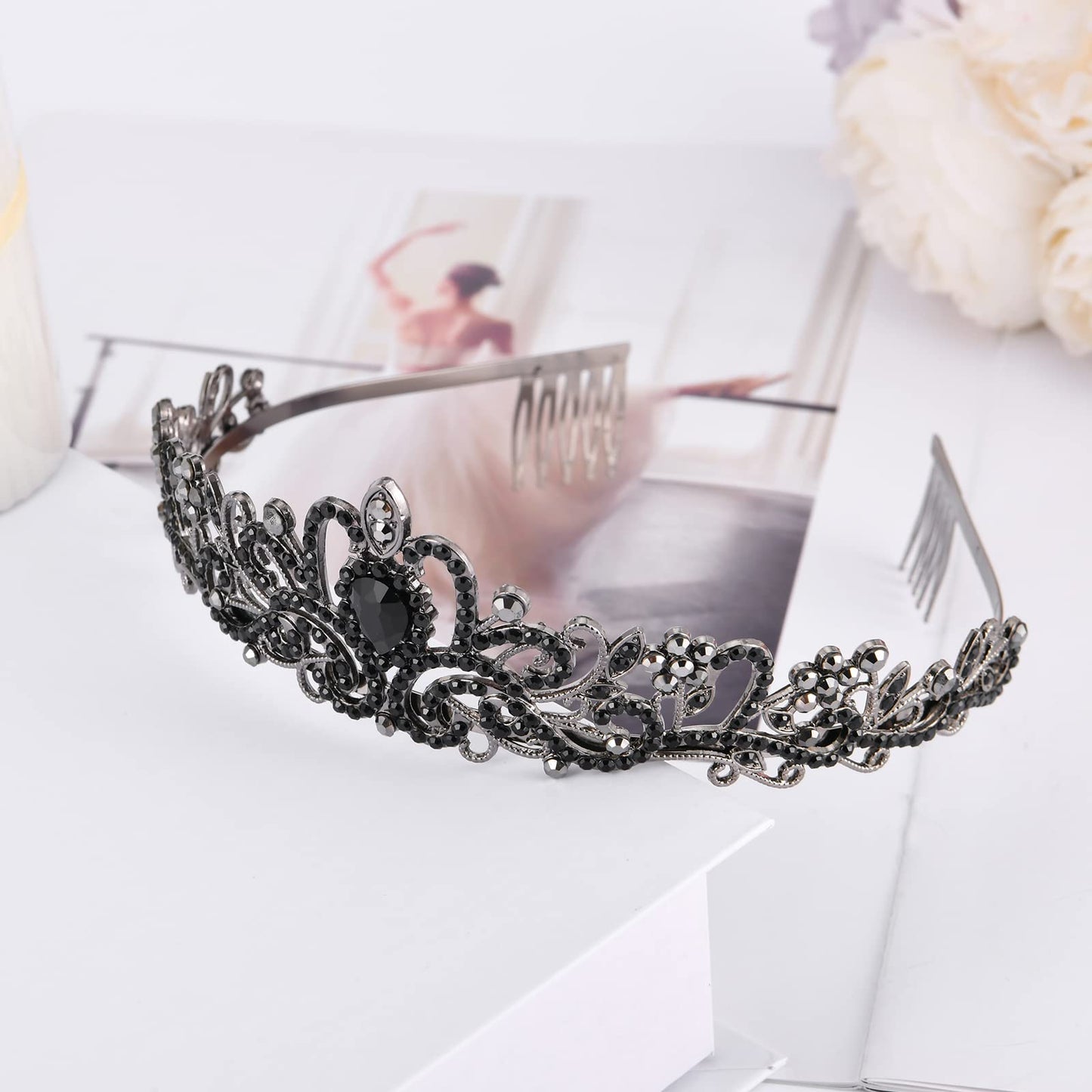 6 Pack Sparkling Crystal Princess Tiaras for Women Crown Queen Fashion Headband for Wedding Birthday Bride Bridal Prom Party Valentines Mothers Day Gifts Black