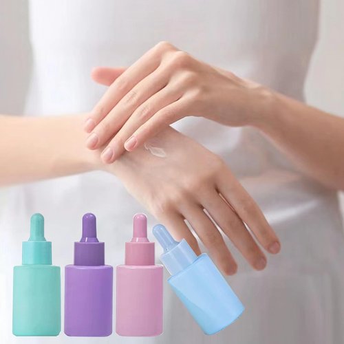 AGENIZ 4 Pack 1oz Glass Dropper Bottle,Pink Glass Dropper Bottles with 2 Funnels & 2 Lotion Pumps,30 ml Eye Dropper Bottles For Essential Oils,Serums,Lotion,Tincture Bottles (B - Pink)