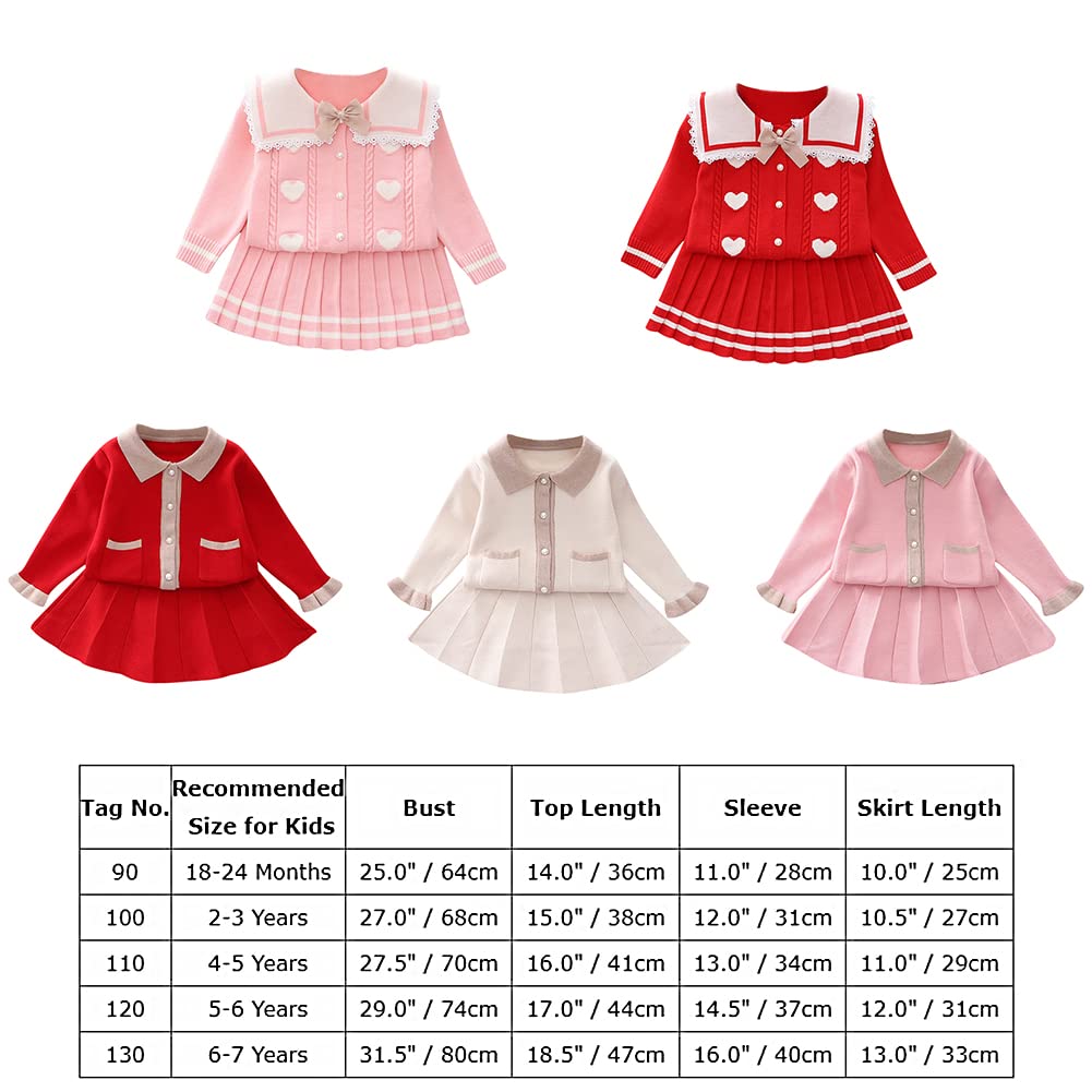 Toddler Girls Autumn Winter Fall Clothes Knit Long Sleeve Ruffle Sweater Top+Pleated Mini Tutu Skirt 2pcs Outfit for Kids Princess Casual Playwear Homewear Clothing Set Beige 4-5T