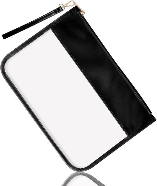 Izuzta Clear PVC Flat Pouch - Waterproof Travel Makeup Bag With Wristlet | Portable Toiletry Cosmetic Pouch (Black)