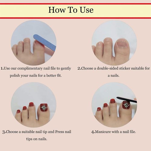 NHIXK 60Pcs White French Tip Press on Nails & Press on Toenails Set, Square Press on Nails Medium Fake Nails French False Toenails Full Cover Stick on Nails for Women Manicure Kit