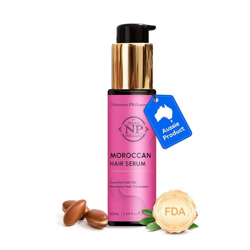 NP Natures Philosophy Moroccan Argan Oil Hair Serum - Organic Anti-Frizz Treatment, Repairs Damage, Adds Shine | 1.69 Fl Oz