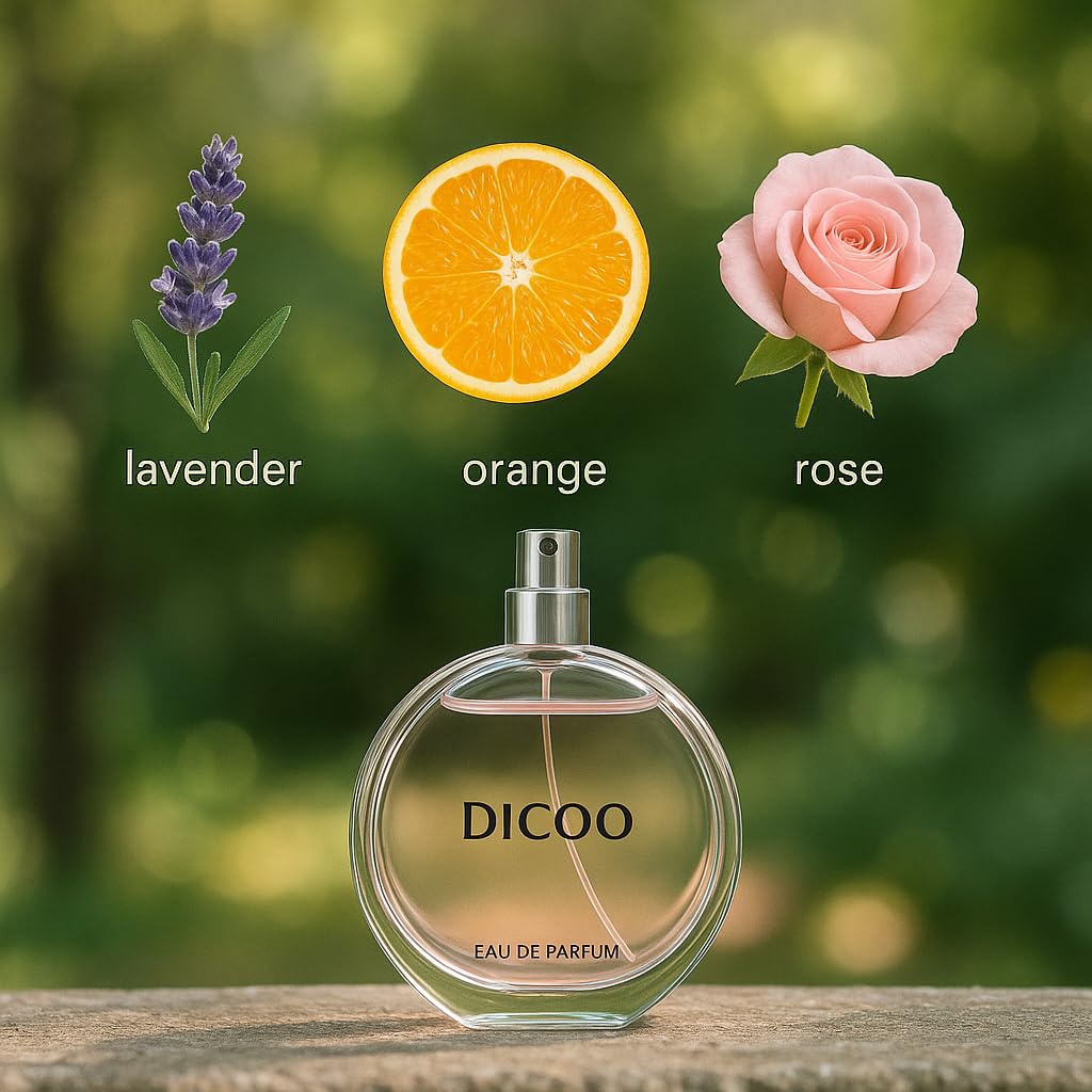 DICOO Women's Eau De Parfum - Floral Lavender, Orange & Rose Notes | Elegant 100ml Pink Glass Bottle