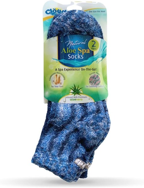 Cloudz - Dreamy Blue Aloe Vera Spa Socks - 2 Pairs of Soft Plush Comfort | Assorted Patterns