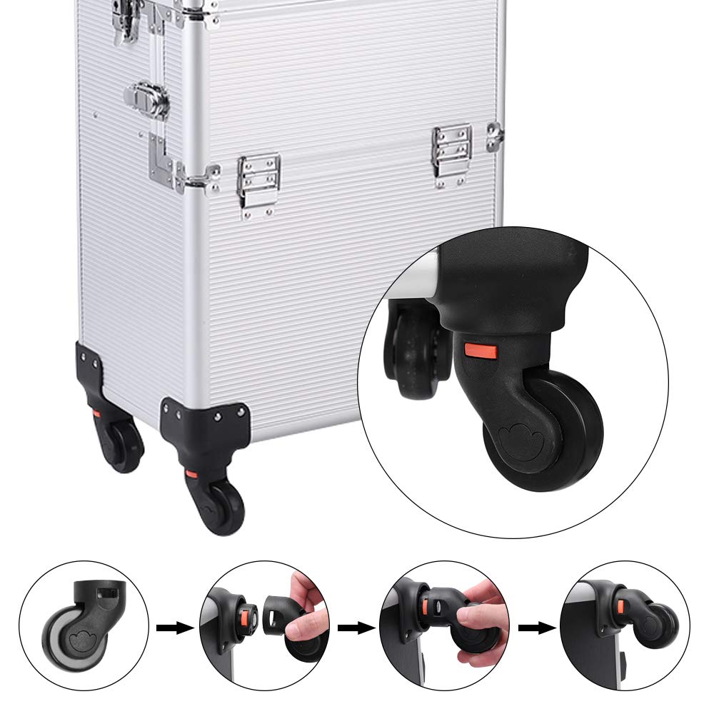 mefeir 3 in 1 Rolling Makeup Train Case, Large Cosmetic Trolley with 360° Rotation Wheels & 2 Drawers, Professional for Makeup & Tattoo Artist & Hairstylist