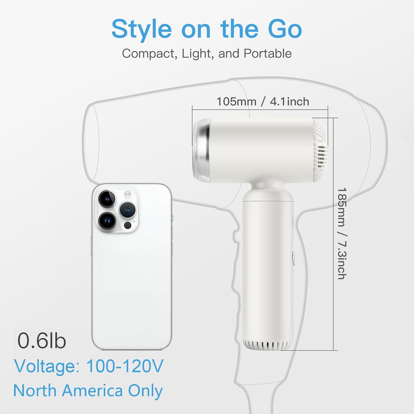 Skiennix High-Speed Ionic Hair Dryer - Portable Super Mini Design with 200 Million Negative Ions | Lightweight White