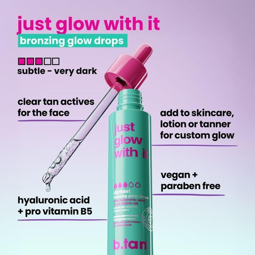 b.tan Dark Self Tanning Drops - Gradual Bronzing Serum with Hydrating Skincare | 1.3 Fl Oz