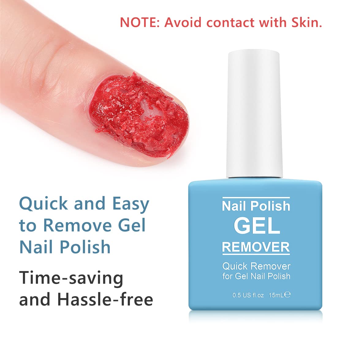Skiennix Gel Nail Polish Remover - Fast Soak-Off in 2-5 Minutes | Safe, No Foil Needed, Includes Cuticle Pusher & Scraper