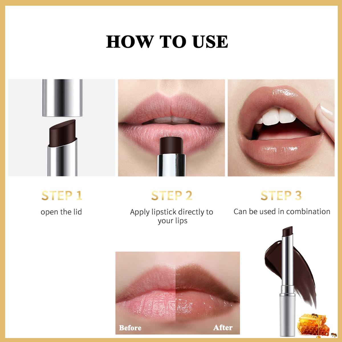 Sheeyoon Honey Lipstick - Hydrating Tinted Lip Balm with Sheer Glossy Finish | 1 PC Black