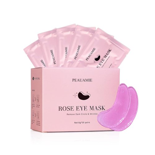 PEAUAMIE Under Eye Patches - Rose Eye Mask for Dark Circles & Puffiness | 30 Pairs