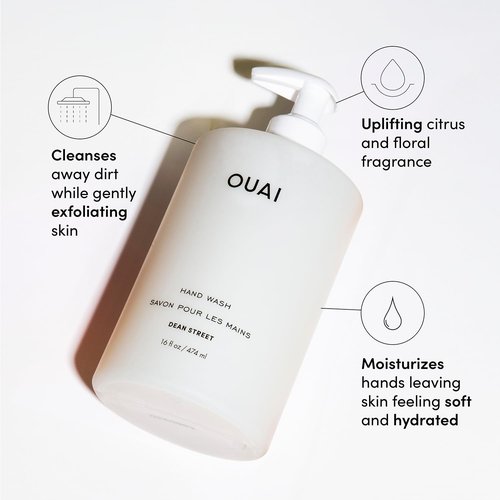 OUAI Hand Wash - Gentle Exfoliating Liquid Soap with Jojoba, Avocado & Rose Hip Oil | 16 Fl Oz