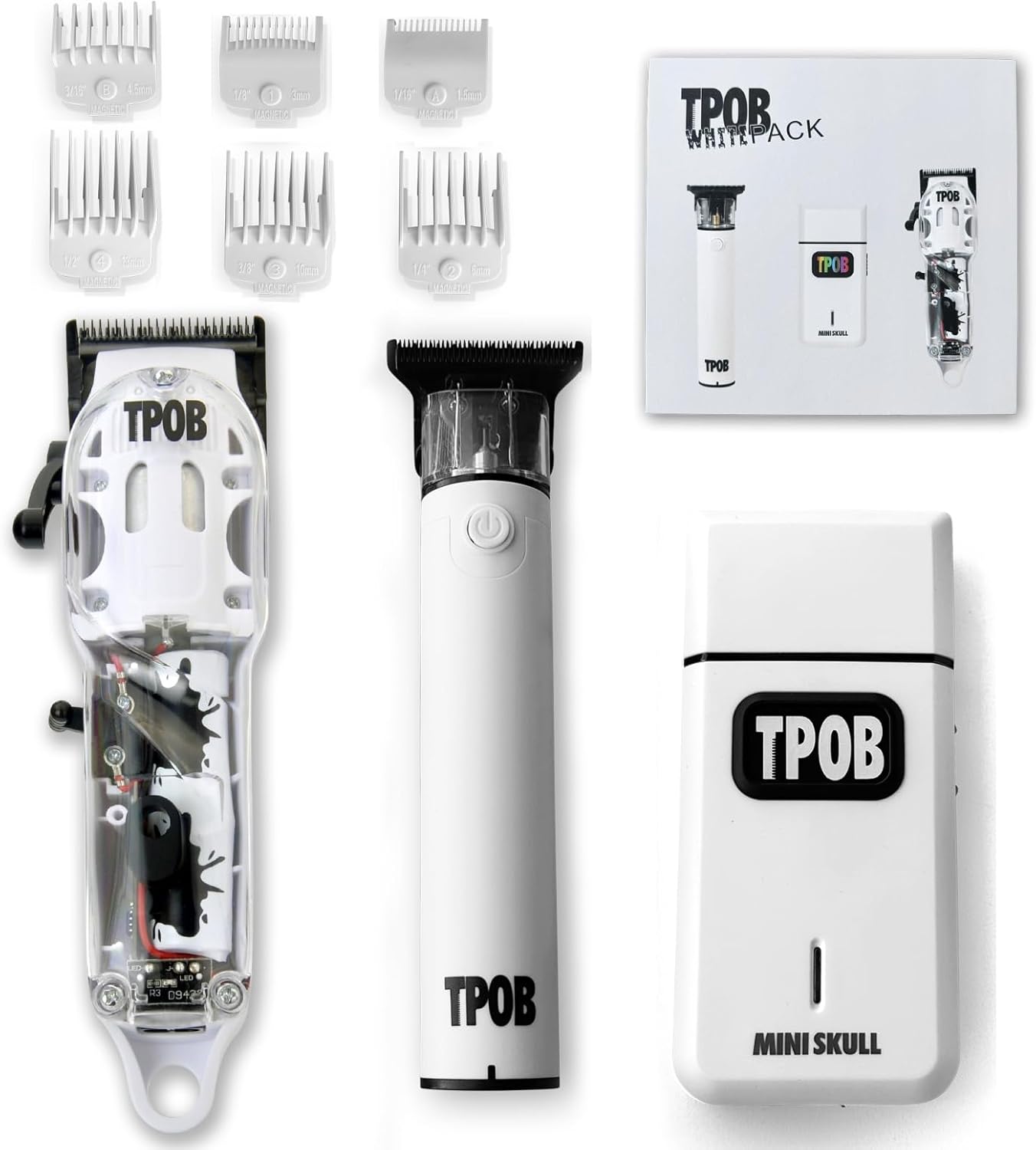 TPOB Barber Hair Clippers Set - Matte White Case with Fade Blade for Precision Grooming