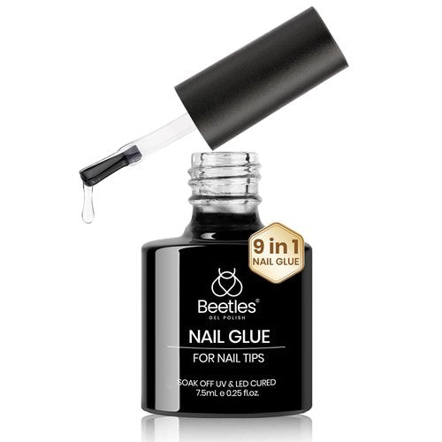 Beetles 9 in 1 Nail Glue Gel for Nail Tips and Clear Acrylic Nails Long Lasting, Curing Needed UV Extension Glue for False Nail Tips and Press on Nails, Spring Nail Art