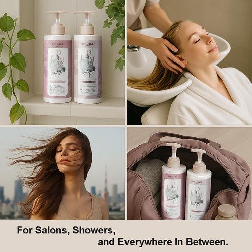 DEMIKI Shampoo for Women,Japanese Shampoo for Oily Hair, Sulfate Free & Paraben Free, Keratin Care,Organic Rose Scent, Clarifying,Moisturizing, Volumizing Hair Care, Anti Dandruff 450ml,16oz