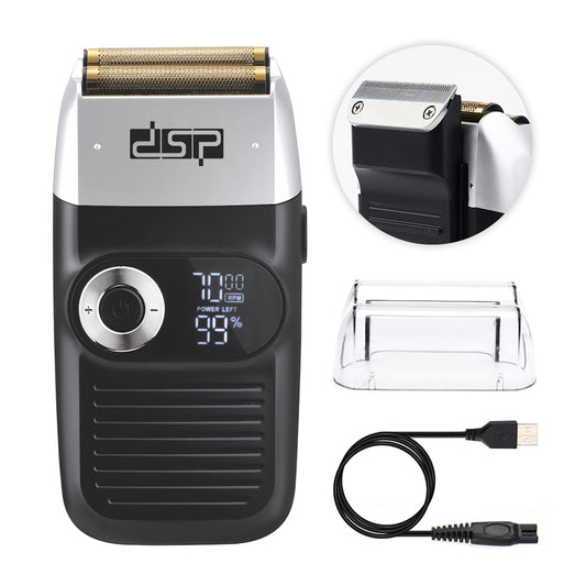 DSP® Electric Razor for Men Bald Shavers for Men 2 in 1 Double Shaver for Men with 2 Foil Head Rechargeable Barber Shaver with Precision Trimmer 3-Speed Shaver with LED Digital Display (Black)