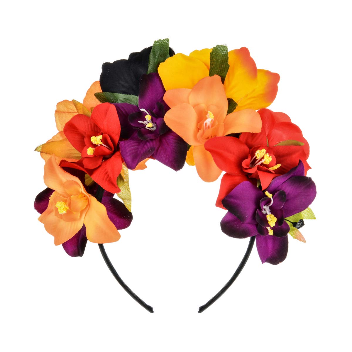 Vividsun Rose Flower Headband Floral Crown Day Of The Dead Headpiece (Orange black)