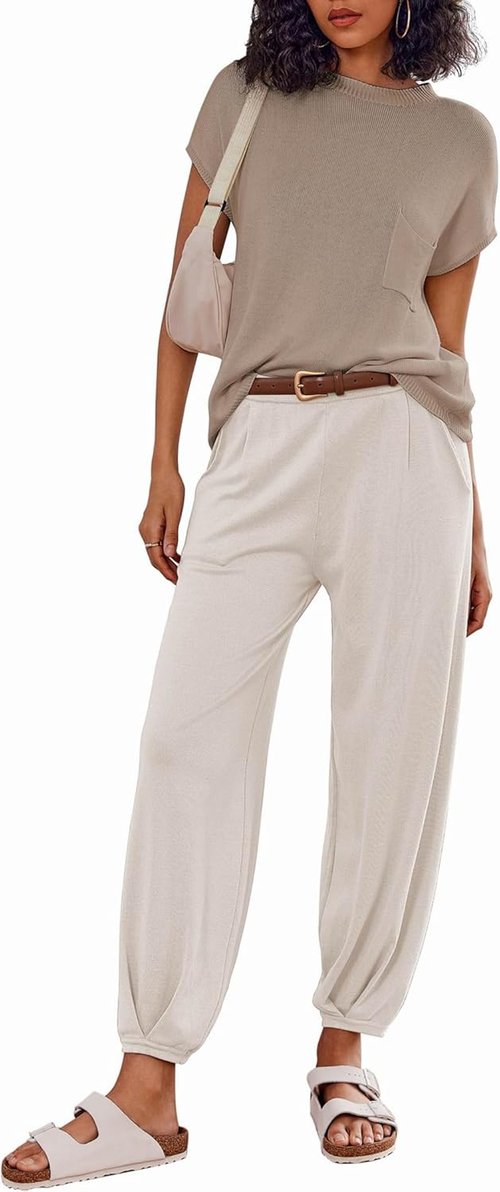 Ekouaer Two-Piece Lounge Set - Cozy Knit Sweater Top & Jogger Pants | Perfect for Relaxation