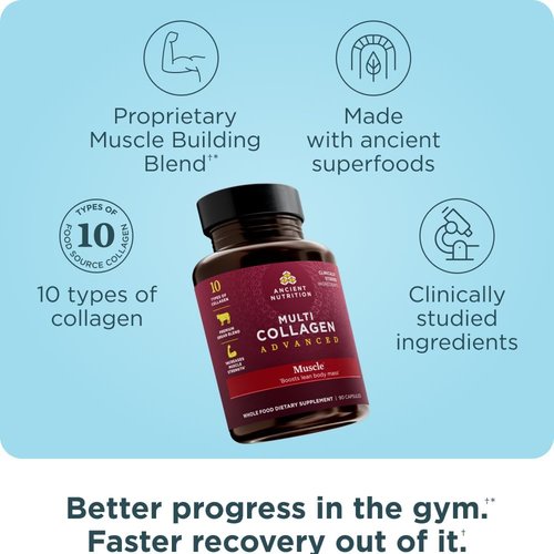 Ancient Nutrition Advanced Multi Collagen Protein Capsules - Support Muscle Health | 90 Count