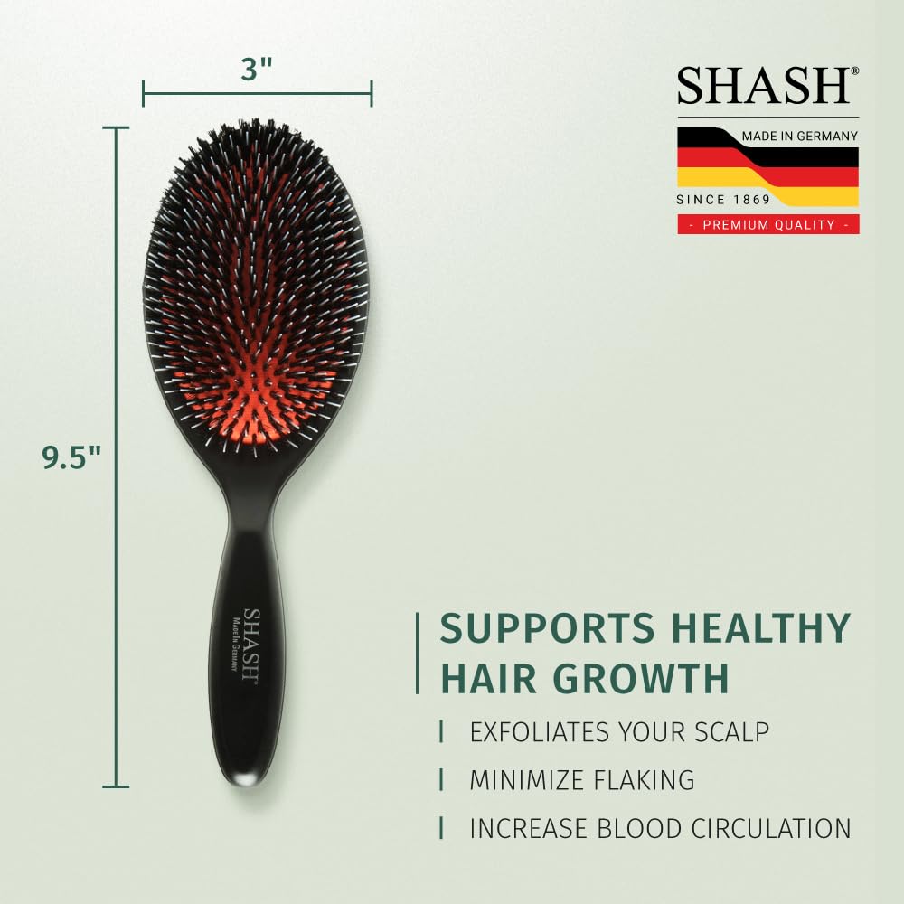 Since 1869 Boar Bristle Brush - Handmade in Germany for Normal to Thick Hair - Gently Detangles & Softens (Large)