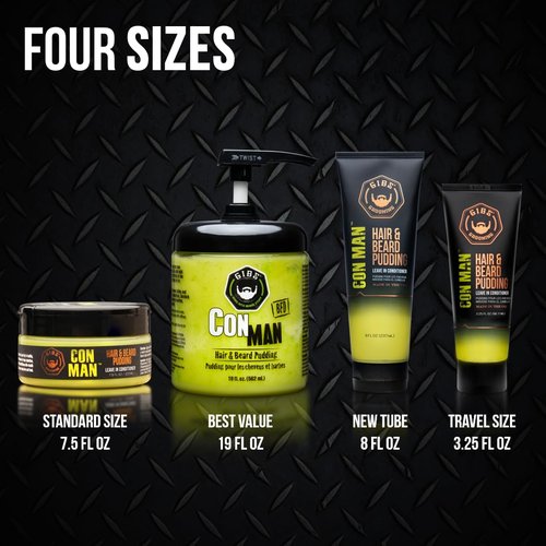 GIBS Con Man Hair & Beard Pudding - Leave-In Conditioner & Curl Definer, 7.5 Fl Oz | Green