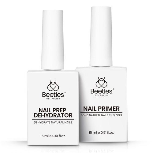 Beetles Nail Dehydrator and Primer Acid Free and Hema-Free Natural Prep Dehydrate and Bond Primer Fast Dry Nail Supplies 15ml 2Pcs Professional Salons Set