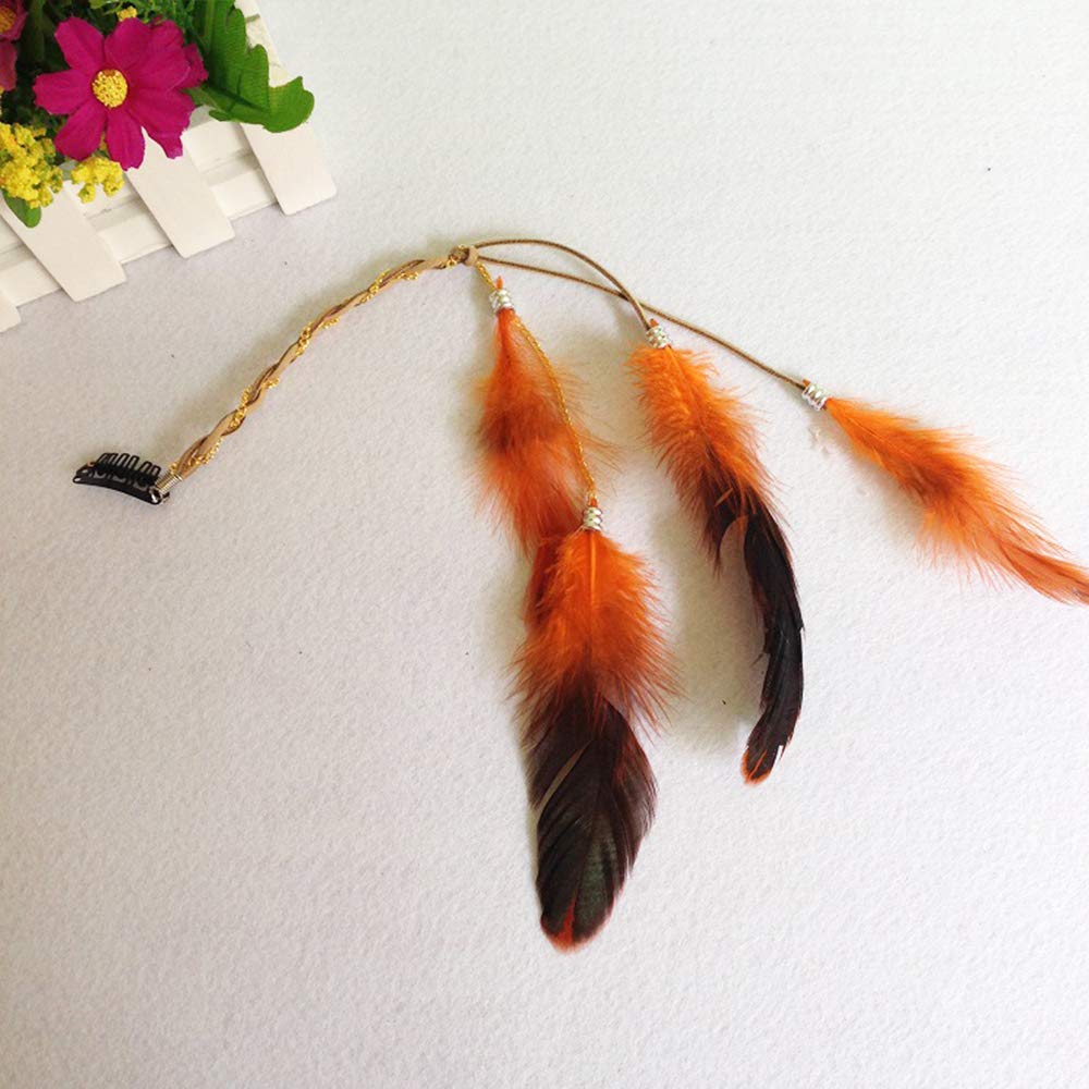 Feather Headband Hippie Indian Boho Hair Hoop Tassel Bohemian Headdress Headwear Headpiece Women Girls Kids Crown Hairband Hair Bands Party Decoration Cosplay Costume Handmade Hair Accessories 6 Pack