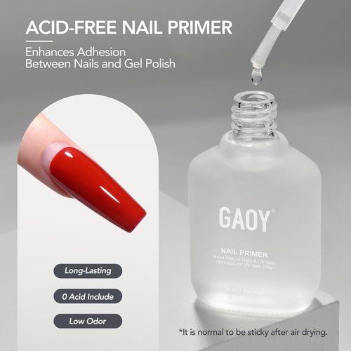 GAOY Nail Primer - 16ml Acid-Free Natural Prep Bond for Acrylic & Gel Polish - 2 Pcs Set