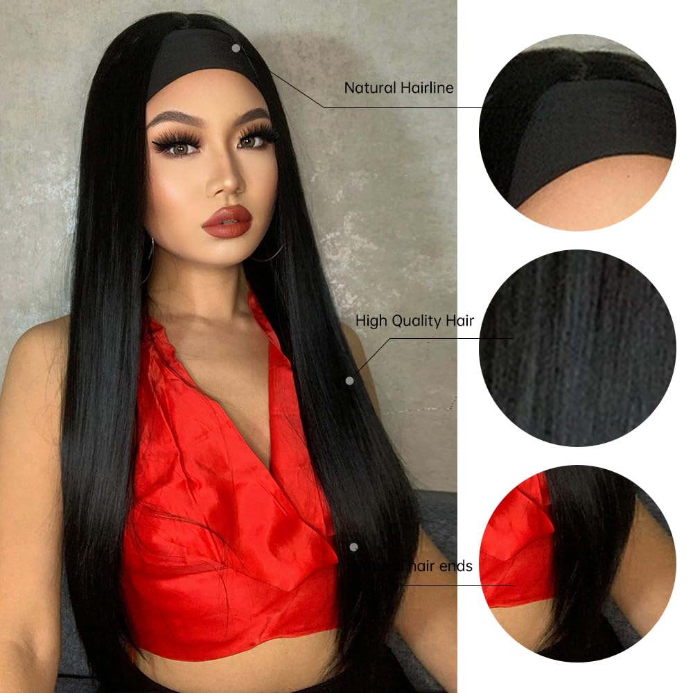 testar Headband Wig Black Wigs for Women Long Straight Wig Silky Hair Natural Color Cute Wigs None Lace Front Synthetic Wig High Density