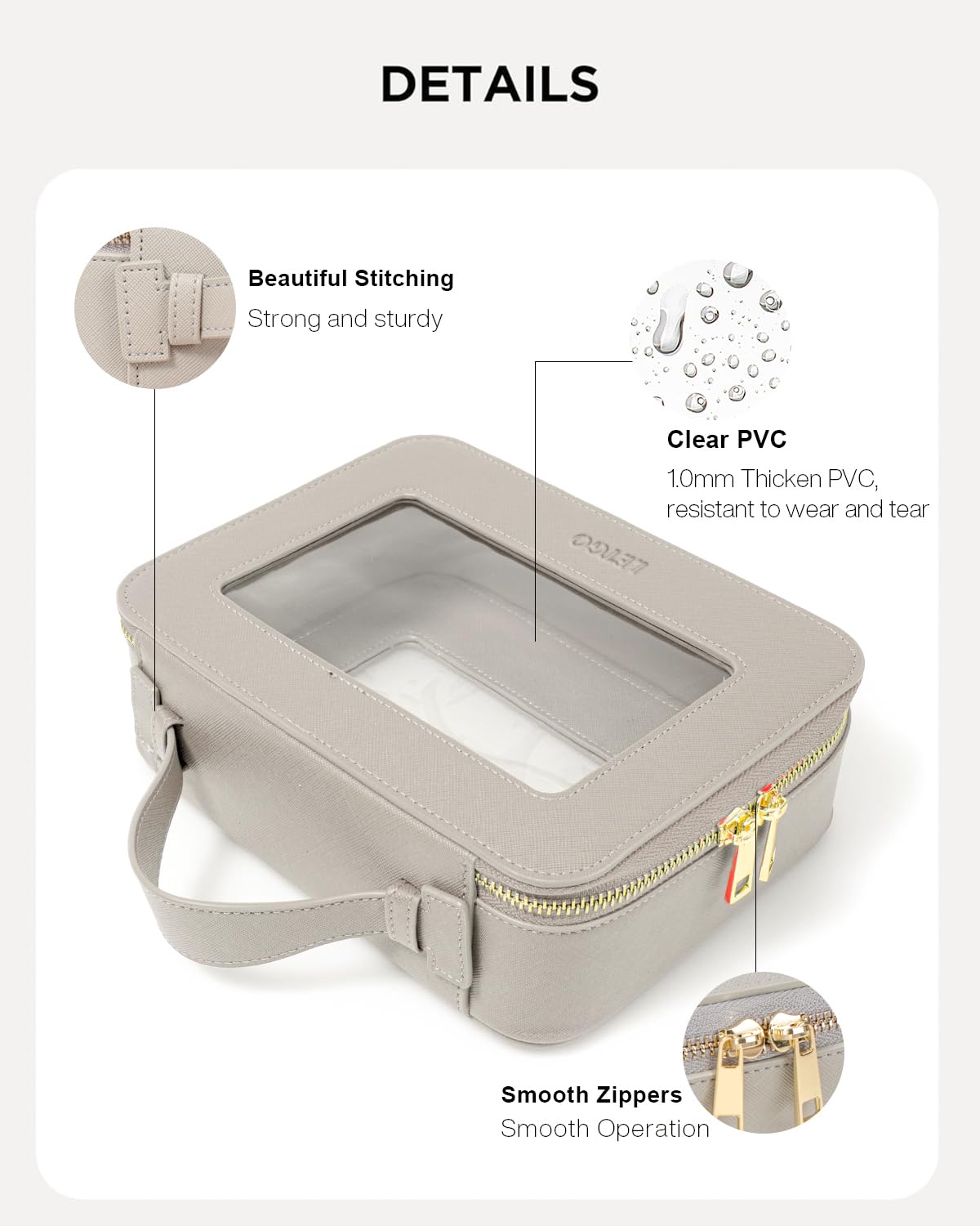 LETGO Clear Makeup Bags, TSA Approved Toiletry Bag with Zipper, Clear Makeup Organizer Fit Carry-on Travel Essentials,Clear Cosmetic Bags for Women Men (A-Grey)