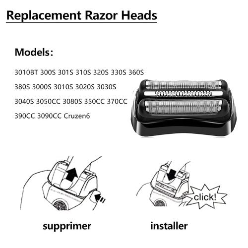 Braun 21B Replacement Head - Wet & Dry Foil and Cutter for Series 3 Electric Shavers | Compatible with S3, 300s, 310s, 3010s, 3040s, 5409, 340s-4