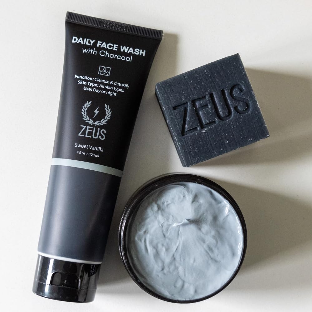 ZEUS Charcoal Face Wash for Men - Detoxifying Daily Cleanser for Oily Skin & Blackhead Removal