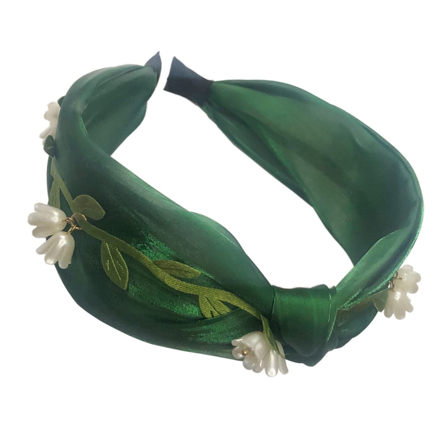 LINAYOHA 1 Pcs Flower Headbands For Women Girl Wide Top Knotted Turban Headbands Vintage Satin Fabric Hairband Lady Headwear Hair Hoop for Birthday School Day Gift (Green)