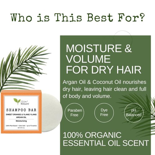 Bar Shampoo - Clean Non-Toxic Formula for Moisture & Volume | Argan Oil & Essential Oils | Handmade in USA - 1 Pack