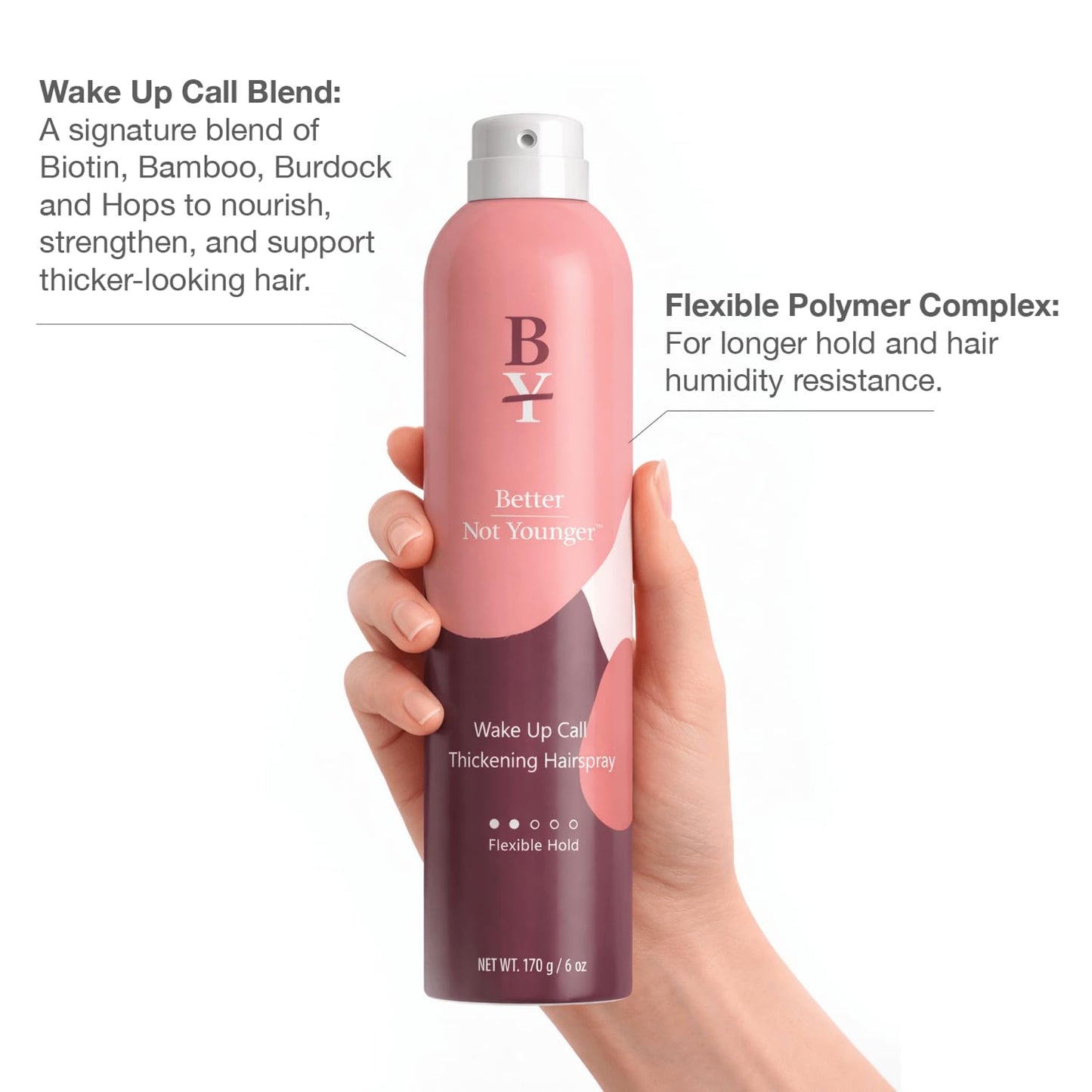 Better Not Younger Hair Thickening Hairspray - Volumizing Biotin & Bamboo Formula for Women 40+ - 6 oz