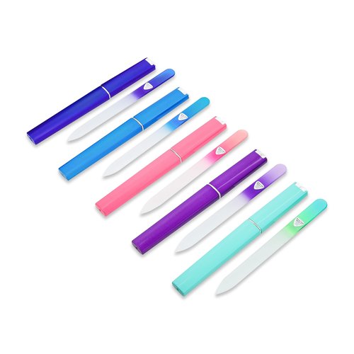 Bona Fide Czech Glass Files for Nails, 5-Piece Manicure Glass Fingernail Files with Cases (Malibu Color Set)