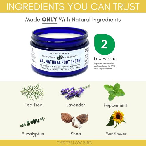All Natural Foot Cream for Dry Cracked Feet & Heels – USA Made Callus Repair Balm with Organic Ingredients – Moisturizing Athlete’s Foot Relief with Peppermint, Tea Tree, Lavender, & Eucalyptus