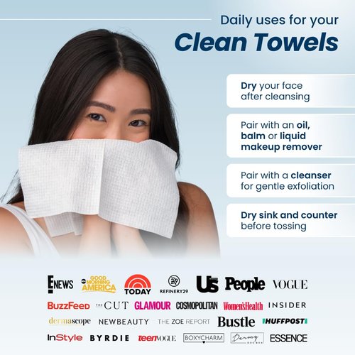 Clean Skin Club Clean Towels® - 100% Biobased Disposable Face Towels | Ultra Soft, Eczema Approved, 25 Count
