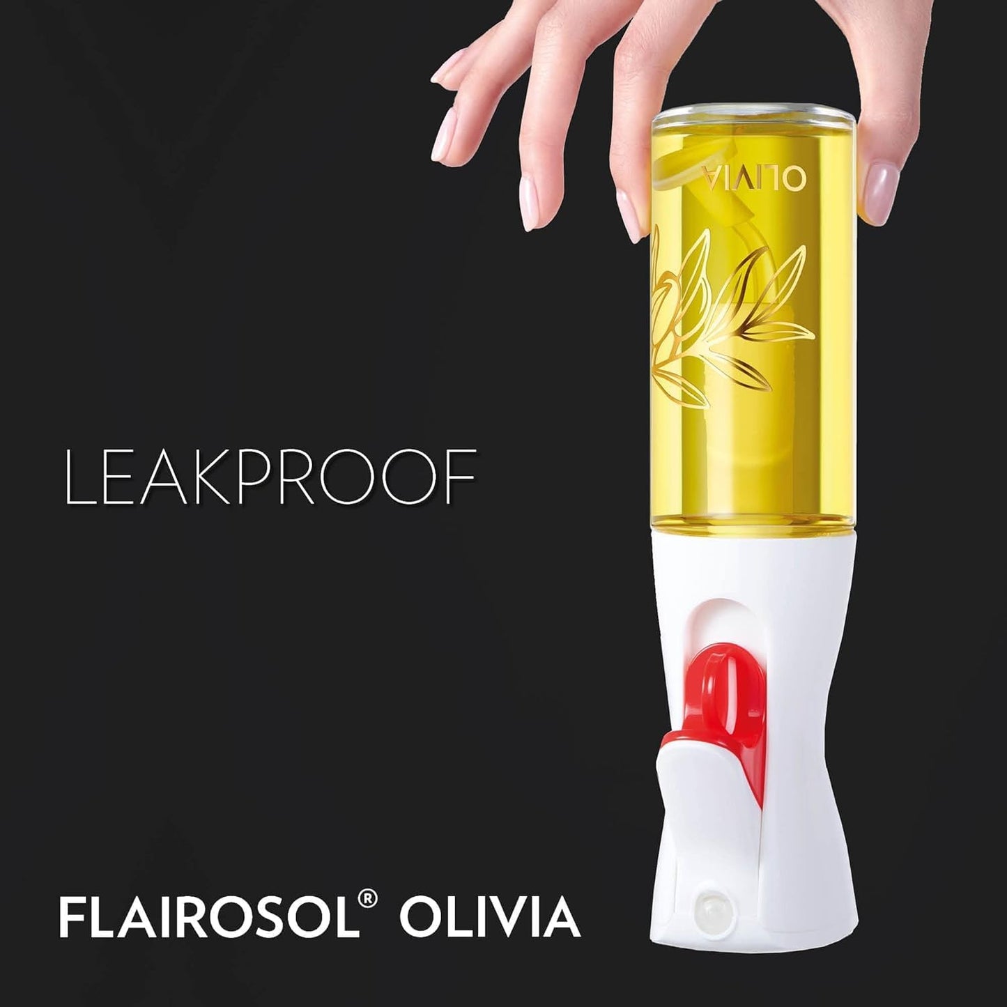 FLAIROSOL Olivia Signature Oil Sprayer - Advanced Fine Mist Cooking Spray Bottle, 130ml | Refillable Glass for Air Fryer & BBQ (Golden Leaves)