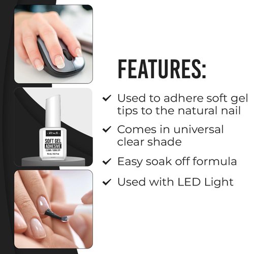 IBD Soft Gel Nail Adhesive - Clear Gel Nail Glue for Fake Nails, Tips, & Acrylic Extensions, Durable, Easy Soak-Off Bond, 0.5 fl oz
