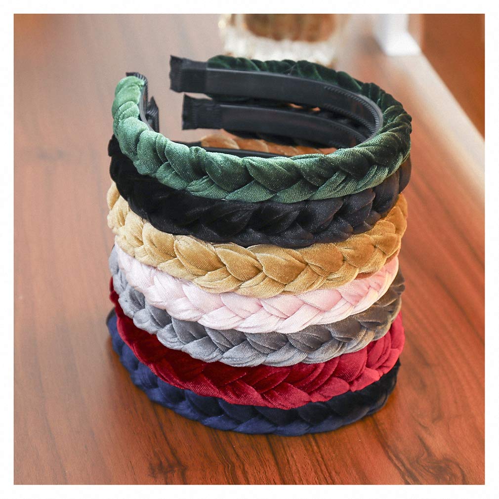 Solid Color Velvet Braids Headband with Teeth Anti-Slip Face-Washing Outdoor Twist Hair Band for Women Knotted Head Wear Hair Ties Criss Cross Hair Hoop Hair Ring Hair Clips Retro Embellishments